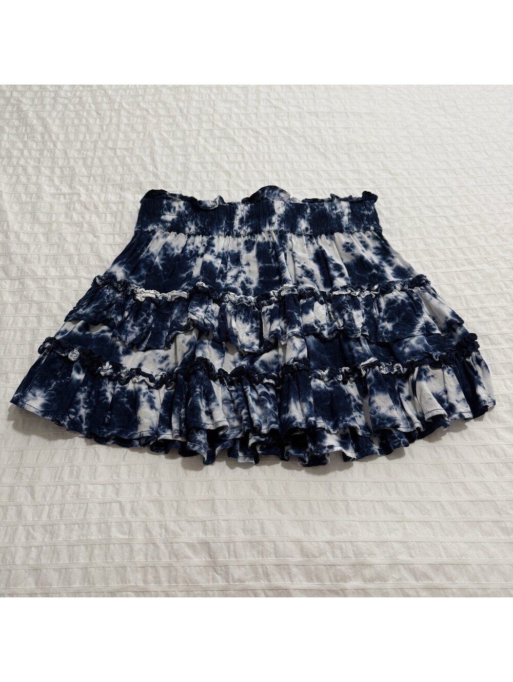 Cake For Dinner Blue & White Tie Dye Ruffle Tiered Mini Skirt Sz M Medium